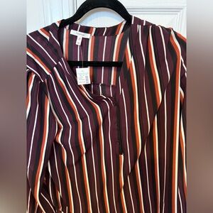 Maurices Vertical Stripe Button-Front Top in Plum, Orange & Black